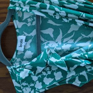 Kelly green and white floral midi wrap dress